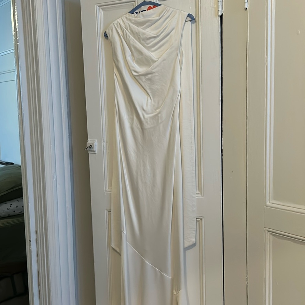 Significant Other Cowl Neck Tie Back Satin Dress